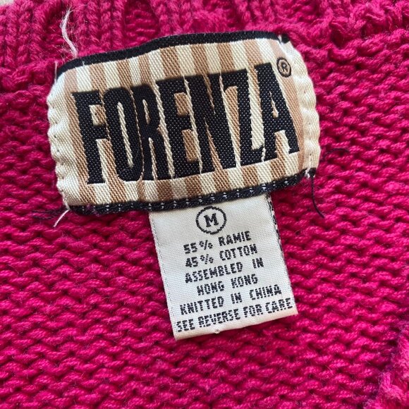 Vtg 80s 90s Forenza Womens Cable Knit V-Neck Sweater Sz M Pink Chunky Retro - Picture 3 of 10